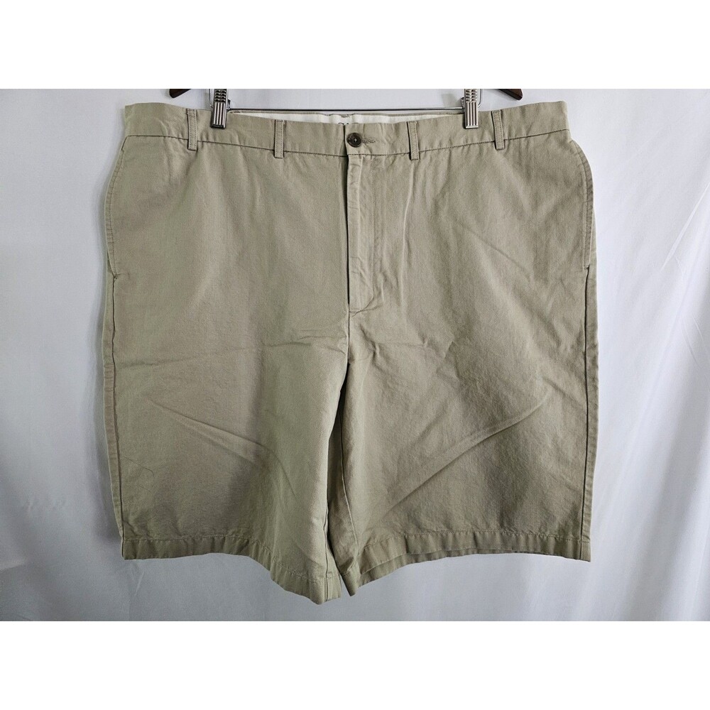 Lands End Mens Size 44 Khaki Chino Shorts Cotton Linen Blend Classic Fit